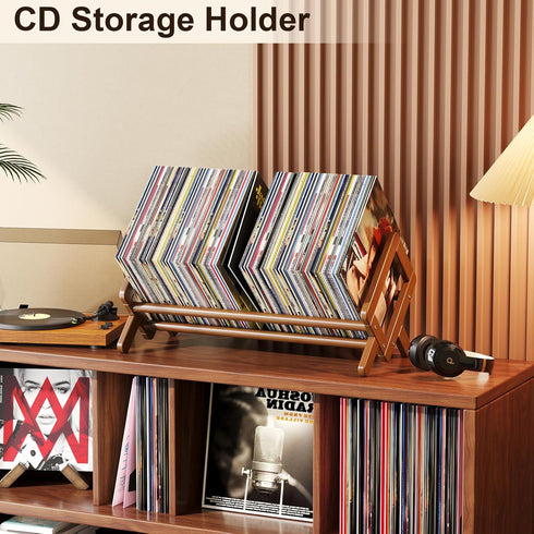 Bamboo Desktop Bookshelf, Large Retro Brown Rack for Books, Magazines, Files, Tabletop Storage