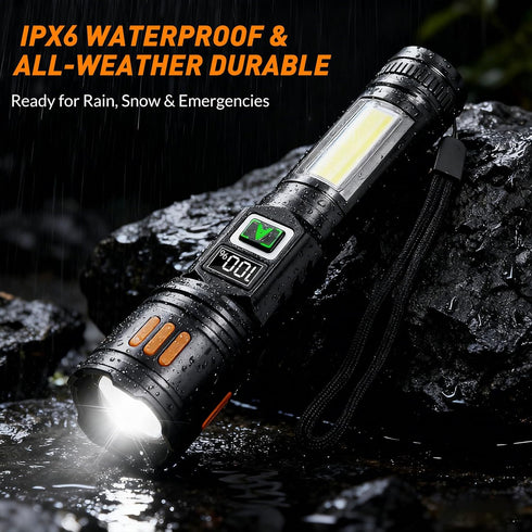 2 Pack, 6 AYL Rechargeable Flashlights Super Bright High Lumens Flash Light, Modes Zoomable Linternas with LCD Display