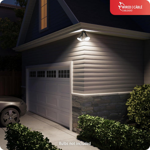 Globe Electric 240W Twin Head Black Hardwired Automatic Dusk to Dawn Security Flood Light
