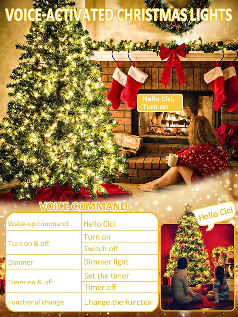 66Ft 200 Dimmable 12Modes Smart String Lights With Voice Control Indoor Outdoor, Clear Wire LED Christmas Lights