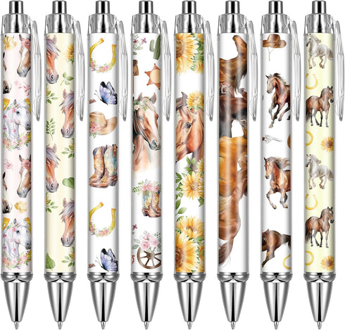 Horse Ballpoint Pens Supplies - 24 Pcs Retractable Office Gifts Supplies, Horses Black Ink Pen, Smooth Fine Point