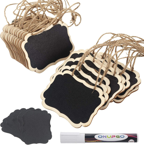 ONUPGO 20 Pack Chalkboard Tags - Double Sided Blackboard with Liquid Chalk Marker and Hanging String