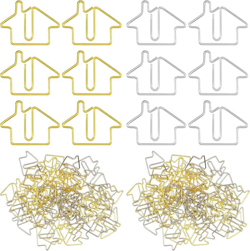 Yeaqee 200 Pcs House Shaped Paper Clips, Gold Silver Fun Paperclips, Real Estate Agent Supplies for School Office Home