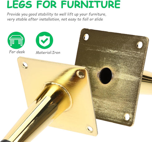 4pcs 10cm NUOBESTY Golden Metal Furniture Legs Tapered Replacement Sofa Couch Cabinet Table Feet for Living Room
