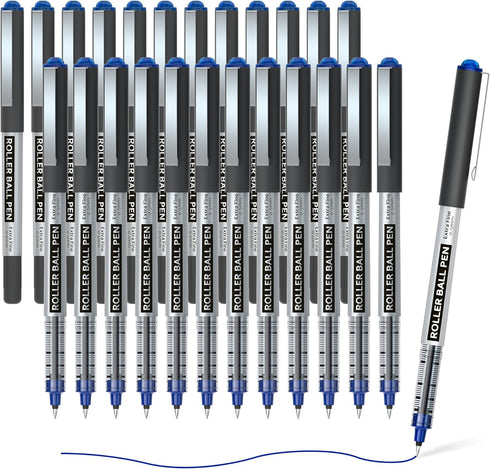 Shuttle Art 25 Pack RollerBall Pens, Blue Fine Point 0.5mm Liquid Ink Pens for Writing, Journaling, School Office