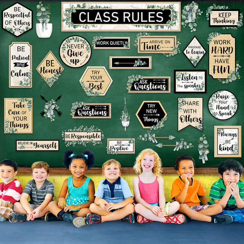 Class Rules Bulletin Board Decorations, Eucalyptus Motivational Cutouts for Classroom