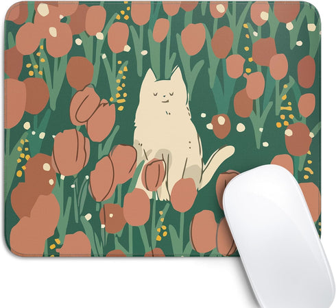 Cute Cat Square Mouse Pad, Aesthetic Anime Cat Mouse Pads for Wireless Mouse, 10"X8" with Non-Slip Rubber Base