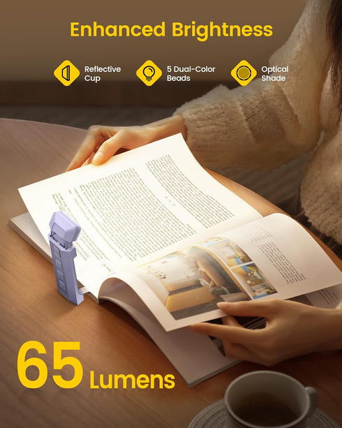 Glocusent Extendable Book Light, 5 Enhanced Brightness & 3 Colors, USB Rechargeable Reading Light