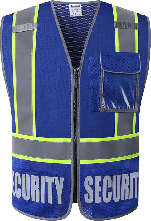 Retro-Reflection Heavy Duty Security Safety Vests, Blue Mesh with 5 Pockets, ANSI/ISEA 107-2015