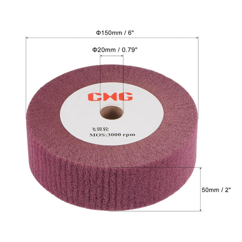 uxcell 150mm x 50mm 320 Grit Non-Woven Polishing Burnishing Wheel Nylon Wire Drawing Abrasive Flap Wheel for Stainless Steel Copper Red