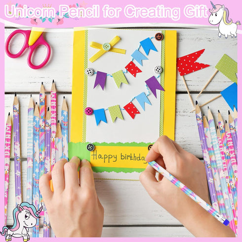 Unicorns Pencils, Rainbow HB Pencils, Erasable Cute Graphite Pencil, Birthday Party Supplies, 36