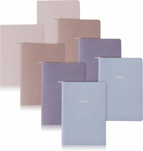 Notebook Journal, A5, 8 Pack, 5.5 x 8 in, Cute Soft Paper Cover, Thin Writing Journal for Travel, Meditation, Wedding