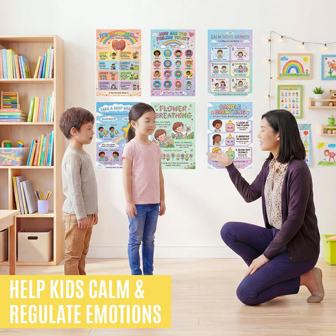 Set 6-Piece JELLY BEAN GENIUS Calming Corner Essential Poster for Kids Emotional Awareness & Social Emotional Learning