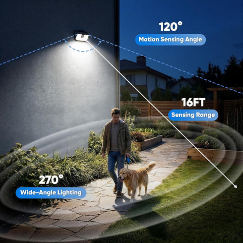 2-Pack IP65 3 Brightever Solar Motion Sensor Outdoor Lights, Waterproof Solar Powered Fence Lights with Lighting Modes