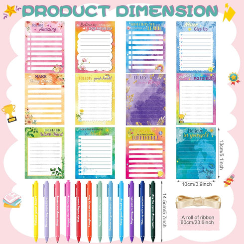Yeaqee 12 Set Employee Appreciation Gifts 12 Empowering Sticky Notepads 12 Pens 12 Ribbons Motivational Sticky Notes Inspirational Pens for Students Colleague Office Supplies(Watercolor) by Yeaqee