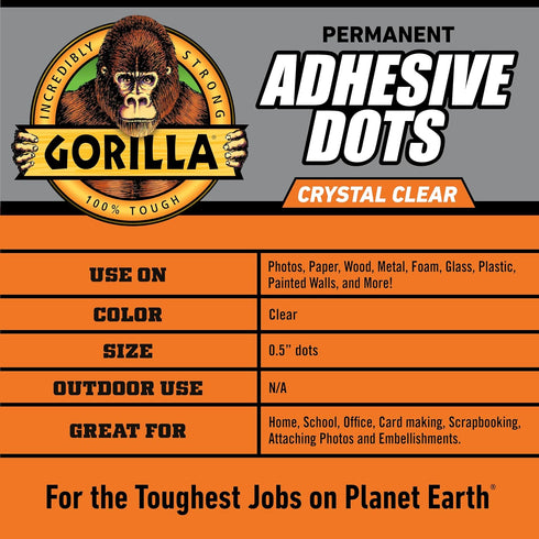 Gorilla Permanent Adhesive Dots, Double-Sided Clear, 0.5" Diameter, 150 Pieces, Pack of 3