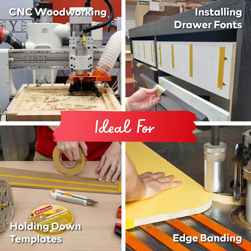 XFasten Double Sided Woodworking Tape 1/2" x 36 Yards (4-Pack) - Removable & Residue Free Woodworker Tape