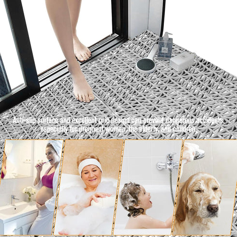 12 Pcs Drainage Mat Modular Interlocking Cushion, 11.8" x 11.8" Non-Slip Interlocking Rubber Floor Tiles for Deck Pool