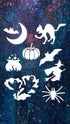 Reusable Halloween Theme Stencil 8.5" x 11" - Bat, Cat, Pumpkin, Witch Design for Spooky Crafts