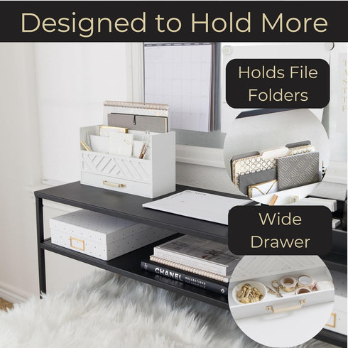 BLU MONACO White Wooden Desk Organizer with Gold Handle - Desk Organizers and Accessories for Home, Office, Classroom