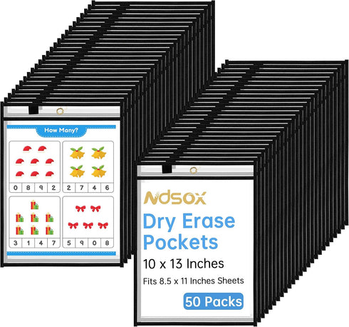 Ndsox 50 Packs Oversized Dry Erase Pockets Reusable Plastic Sleeves Clear Job