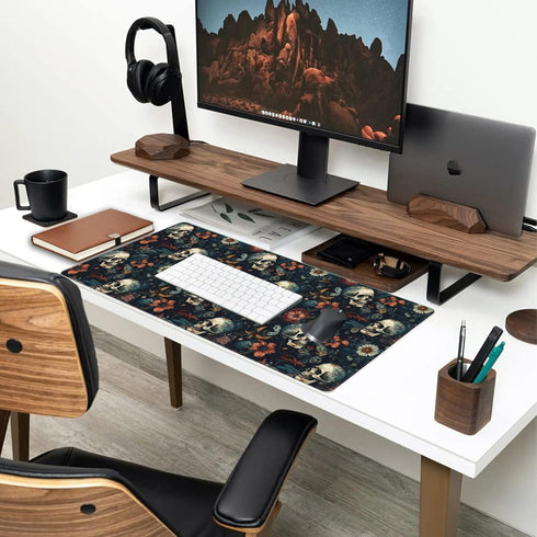 Desk Mat, Skulls with Flowers Large Gaming Mouse Pad XXL, Skull Floral Extended Computer Keyboard Mouse Pad