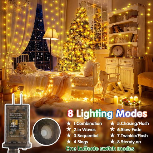 203FT in,600 8 KNONEW Outdoor Christmas Fairy Lights Plug LED String Lights Outdoor Waterproof Modes Memory Times