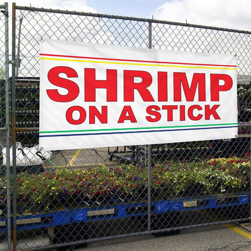 Fastasticdeals 4 Grommets 24x48Inches Vinyl Banner Multiple Sizes Shrimp on Stick Red Food Bar Restaurant Truck A
