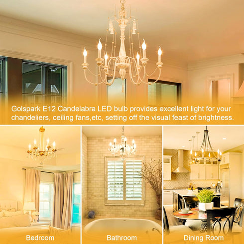 GOLSPARK E12 Dimmable LED Bulb, 60W Equivalent, 10 Pack, 2700K Warm White Type B E12 Candelabra, Clear Glass