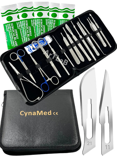 New Premium Stainless Steel Biology Lab Dissection Kit Set, Scalpel Knife Handle, Blades, Forceps, Scissors