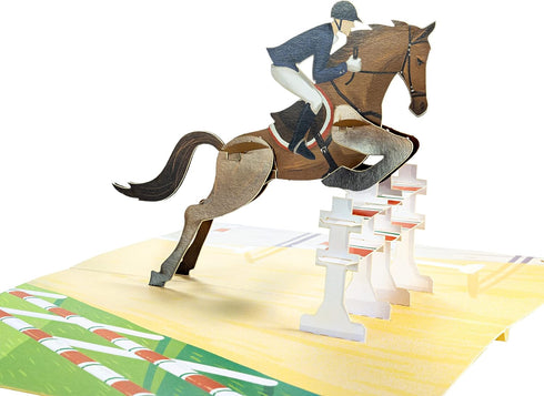 Horse Jumping Equestrian 3D Pop Up Greeting Card for All Occasions - Birthday, Love, Sports, Retirement