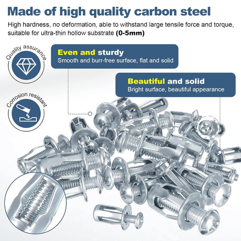 OCR 48PCS Nuts,M4,M5,M6,M8 Billboard, Jack Nuts Petal Expansion Screw Petal Nut,Thins Fixings Dowels with Screws