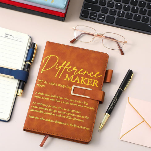 Chuangdi 6 Sets A5 set Difference Maker Gifts Employee Appreciation Gifts Bulk Leather Journal Notebook with Metal