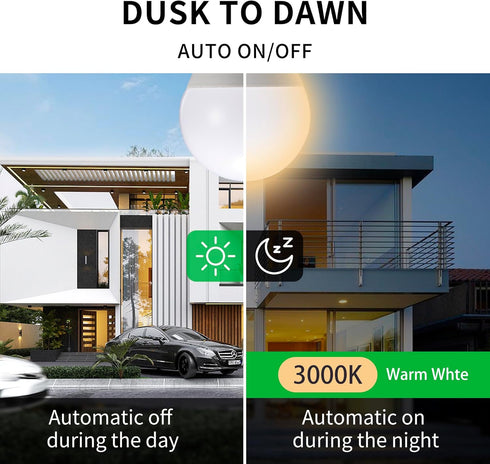 A15 Small Dusk to Dawn Light Bulbs Outdoor, 40W Equivalent, Warm White 3000K, Replacement LED Bulb for String Lights, Porch, Patio, Garden, Auto On/Off, 5W 450LM, E26 Base, 4-Pack, HQ-H032 by Qualilux
