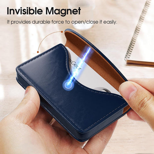 MaxGear Business Card Holder Case, PU Leather for Purse, Magnetic Travel Card Holder Wallet, Navy