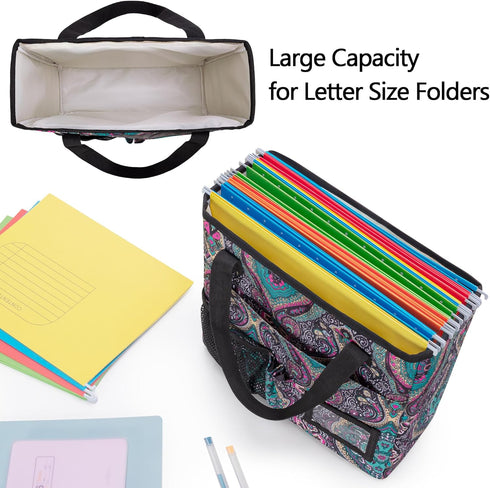LoDrid Foldable File Tote Bag with Handles, Portable Organizer Box with 3 Built-in Boards for Letter Size Files,