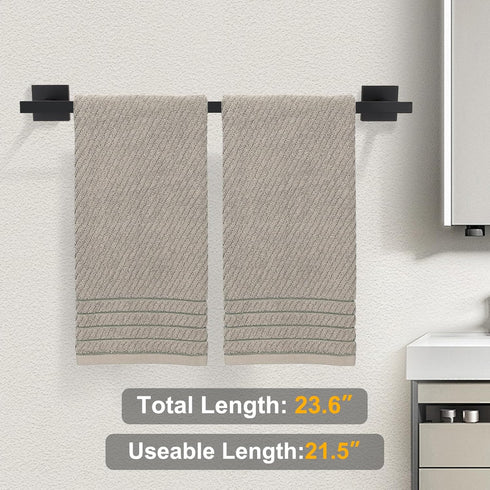 YACVCL Bath Towel Bar Black, 21.6 Inch Towel Rack Bathroom, 304 Stainless Steel Wall Mounted, Total Length 23.6 Inch