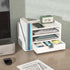 Multi-Tier Wood Desk File Organizer with Side File Rack, 3 Tray Shelves & Adjustable Drawer for Office Setup