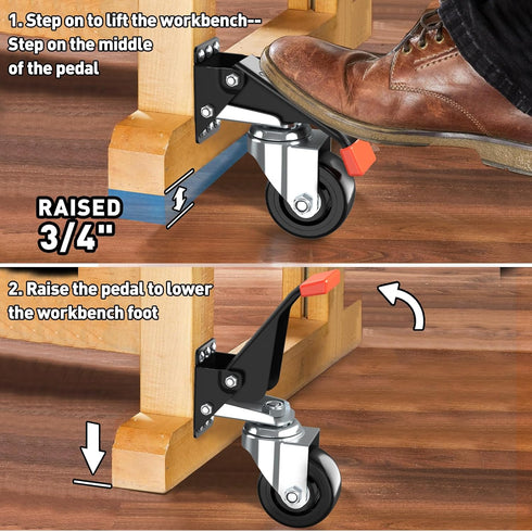 SPACEKEEPER Workbench Casters Kit, 920 Lbs Retractable Heavy Duty Wheels for Workbenches, 4 Pack