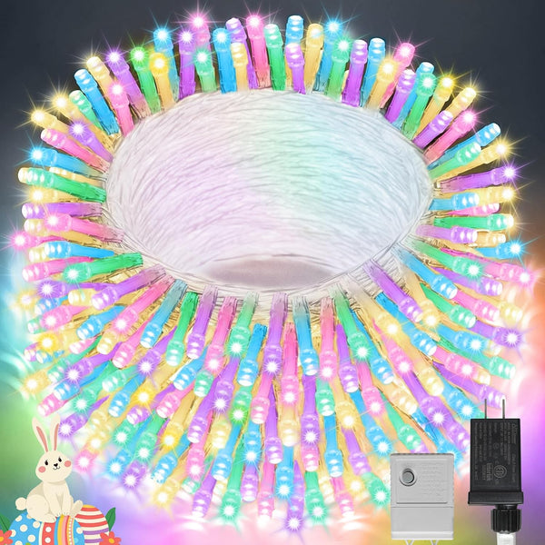 LAMPHOME 46ft 500 LED Easter String Lights Plug in, Pastel Twinkle Fairy