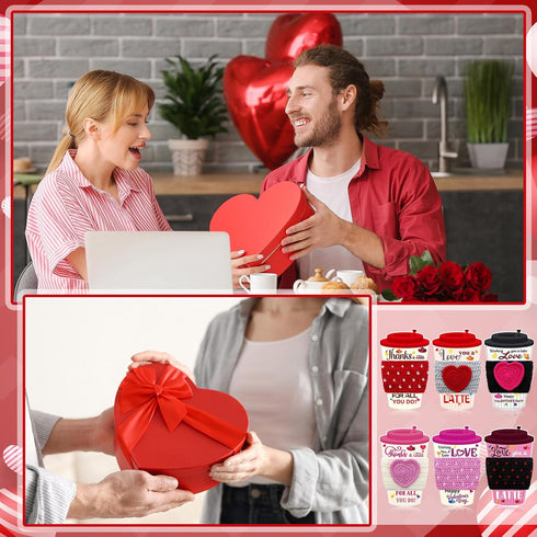 Zhehao 6 Set Valentine's Day Teacher Gift Crochet Coffee Cup Sleeve with Thanks A Latte Coffee Card Galentine's Day