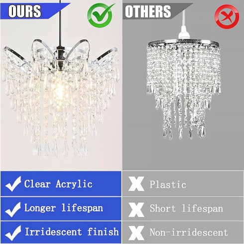 2-Tiers H13.78''X D11.02'' Chandelier Shades, Mini Crystal Shade, Acrylic Beaded Hanging Lampshade, Modern Pendant