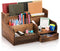 Brown Wooden Mail Organizer with 7 Compartments and Drawer, Rustic Desk Organizer with Pen Holder, Tabletop Mail Basket