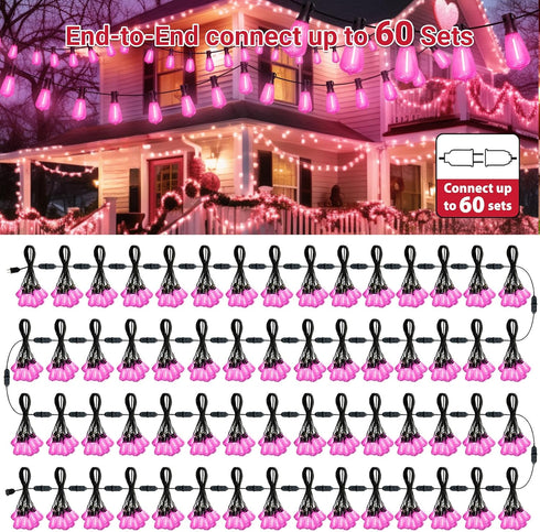 26Ft ST38 LAMPHOME Outdoor String Lights, Pink Patio Lights, Connectable Waterproof Shatterproof LED String Lights