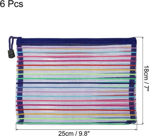 MECCANIXITY Mesh Zipper Pouches, A5 Colorful Pencil Case Storage Organizer, Blue Pack of 6