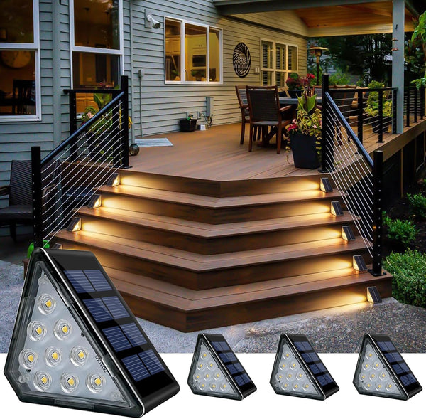 4 Pack Solar Step Lights, IP67 Outdoor Waterproof LED Triangle Lights for Garden Yard Patio, Porch, Front Door,