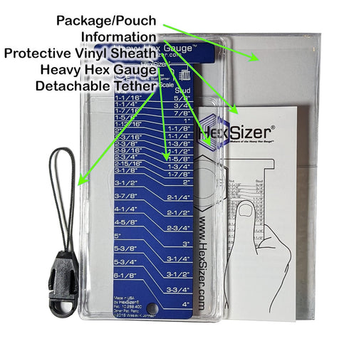 Heavy Hex Gauge Pocket Tool for Nut & Bolt Size Measurement, High Temp, Durable Metal, Laser Engraved