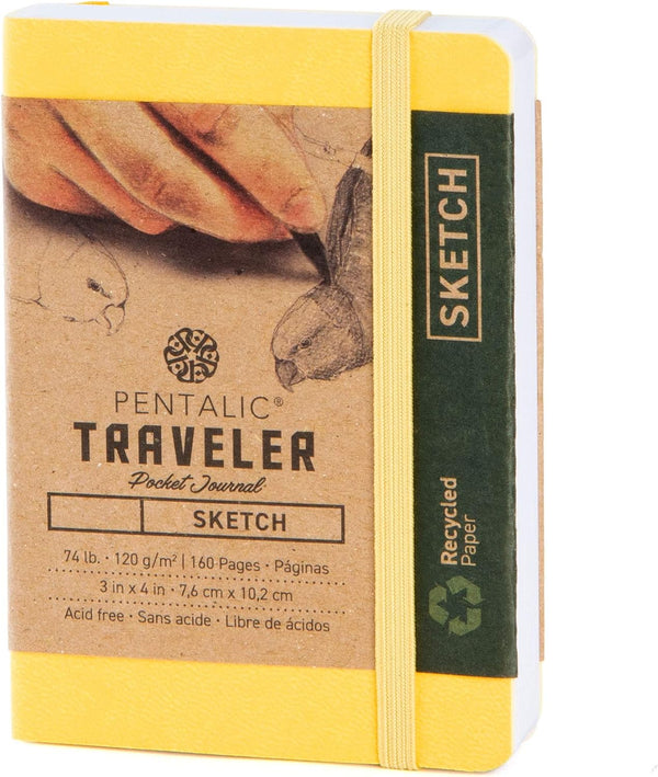 Pentalic Pocket Sketchbook: 3" x 4" Traveler Journal, 160 Pages, Yellow Gold