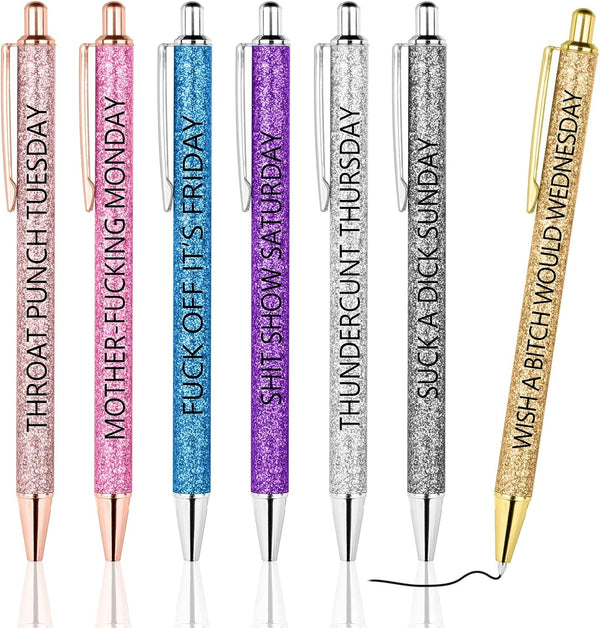 AUAUY Funny Pens, Seven Days of The Week Describing Mentality, Spoof Fun Swear Word Pens for Each Day, Fun Ballpoint
