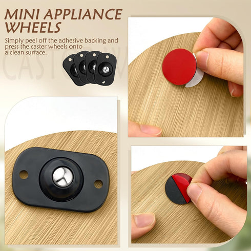 8 Pack 360 Quacc Self Adhesive Caster Wheels Appliance Swivel Glide Smoothly Mini Rollers Coffee Machines Air Fryer